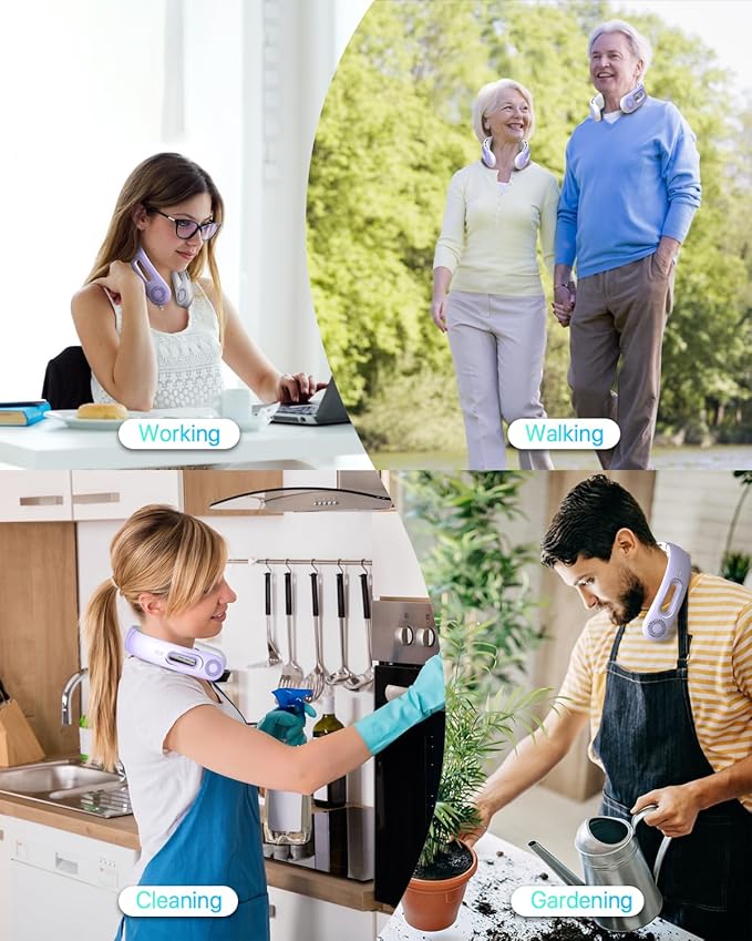 Neck Fan, Hands Free Bladeless Neck Fans Portable Rechargeable, 360° Cooling Neck Fan, 4 Speeds, Quiet, 5200 mAh Battery Operated USB Wearable Personal Fan Gifts for Women, Travel, Outdoor