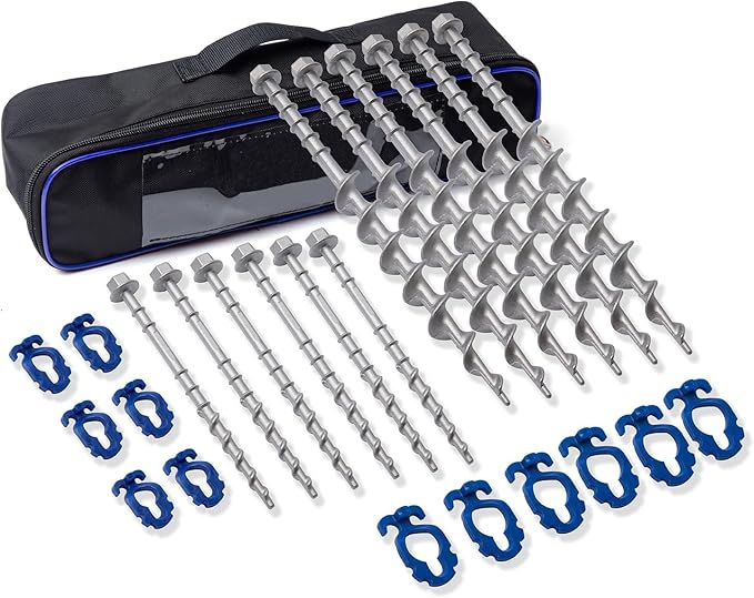 ‎Homeon Wheels 12 Pcs Camping Ground Anchors Aluminum Screw Heavy Duty Metal Non-Rust Cast Tent Anchors in Kit for Securing Animals, Tents, Canopies, Sheds, Car Ports, Swing Sets Outdoors Beach