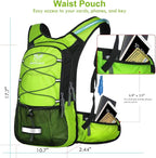 Insulated Hydration Backpack Pack with 3L BPA Free Leak Proof Water Bladder, Large Storage Lightweight Hiking Daypack with Waist Pouches & Cooler Layer, for Running, Biking, Camping, Festival