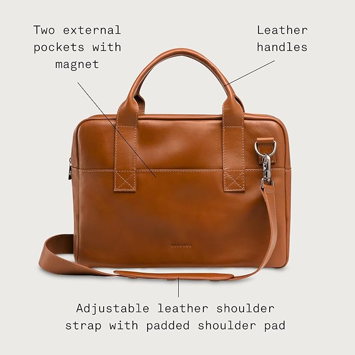 Nordweg Nomad Leather Briefcase NW080A – Leather Bag for Work & Travel – Fits 15.6” Laptop – Minimalist, Durable, Elegant