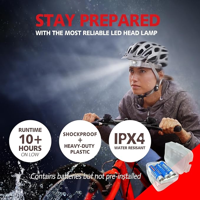 KunHe 4 Pack LED Headlamp Flashlight for Adults & Kids Camping Hiking Glow in The DarkHead Lamp with White & Red Light Comfortable Headband Lightweight & Waterproof with 12 AAA Batteries