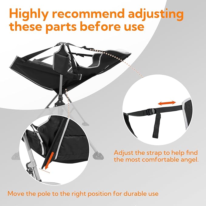 Oversized Hammock Camping Chairs, Folding Swing Chair with 1-Step Design, Swinging Hammock Chair with Adjustable Backrest, Lumbar Support & Headrest for Outdoor&Indoor, Support 400LBS, Black