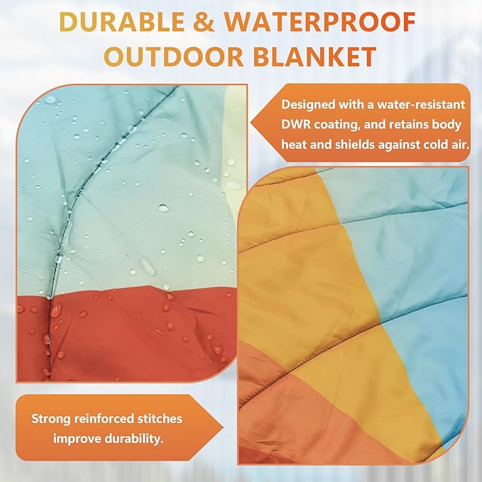 Camping Blanket, Packable Down Alternative Puffy Outdoor Blankets Lightweight Water-Resistant Compact Outdoor Blanket for Airplane Travel Picnic Stadium Hiking Party Cold Weather 55"x78.8"