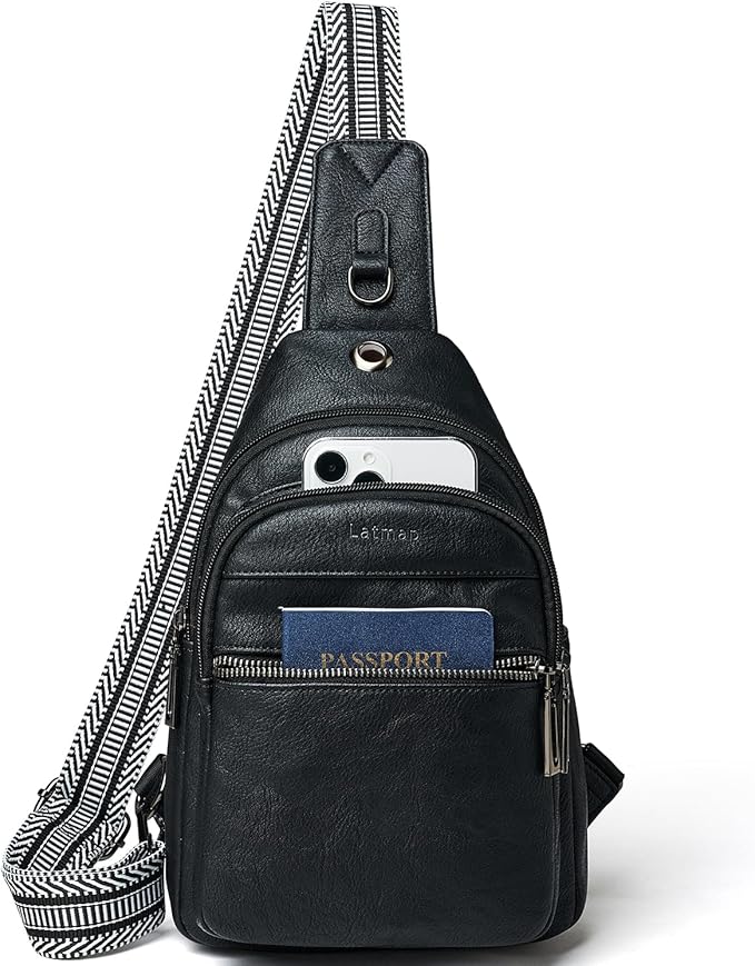 7L Sling Bag For Women Faux Leather Anti Theft Small Casual Daypack Backpack Fanny Pack Crossbody Chest Bags Purse Waterproof Black