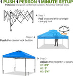 10'x10' Pop Up Canopy Tent with 1 Sidewall and 6 Pockets, One Push Setup, Instant Shade Tent with Vented Roof for Beach Patio Outdoor, Case, 8 Stakes, 4 Ropes, 4 Sandbags (Blue, 10x10)