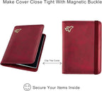 WALNEW Passport Holder for Travel, RFID Passport Cover Wallet for Women Men, PU Leather Passport Book Card Holder Case with Pen (Elastic Band Closure, C-Red)