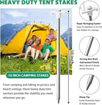 Eurmax USA Galvanized Non-Rust Camping Family Tent Pop Up Tent Stakes Canopy Anchors Heavy Duty 10pc-Pack, with 4x10ft Ropes & 1 White Stopper