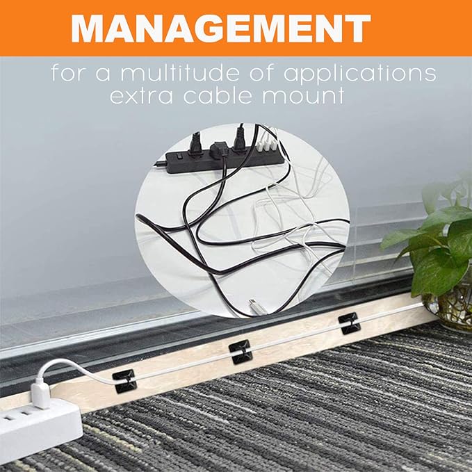 50 Pack 1.5 inch Zip Tie Adhesive Mounts Self Adhesive Cable Tie Base Holders with Multi-Purpose Tie wire clips with screw hole,Anchor stick on wire holder with 8 inch zip ties（Black）