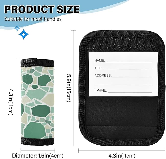 2 PC Luggage Handle Wrap Luggage Handle Covers Tags for Suitcase Bags Travel Luggage Handle Identifier Gripper Monochromatic Terrazzo Green