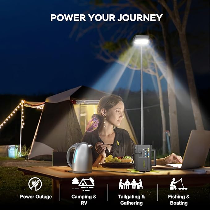 MARBERO 118Wh Solar Generator with Telescopic Camping Lights 32000mAh 160W Max Portable Power Station with Solar Panel Included 30W AC Outlet USB DC Output for Camping Hiking Emergency