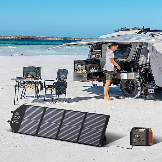 EnginStar 100W Foldable Solar Panel Charger with 18V DC Outlet for Portable Power Stations Jackery/Rockpals/Flashfish, Portable Solar Generator with USB-A USB-C QC 3.0 for Outdoor Camping Van RV Trip