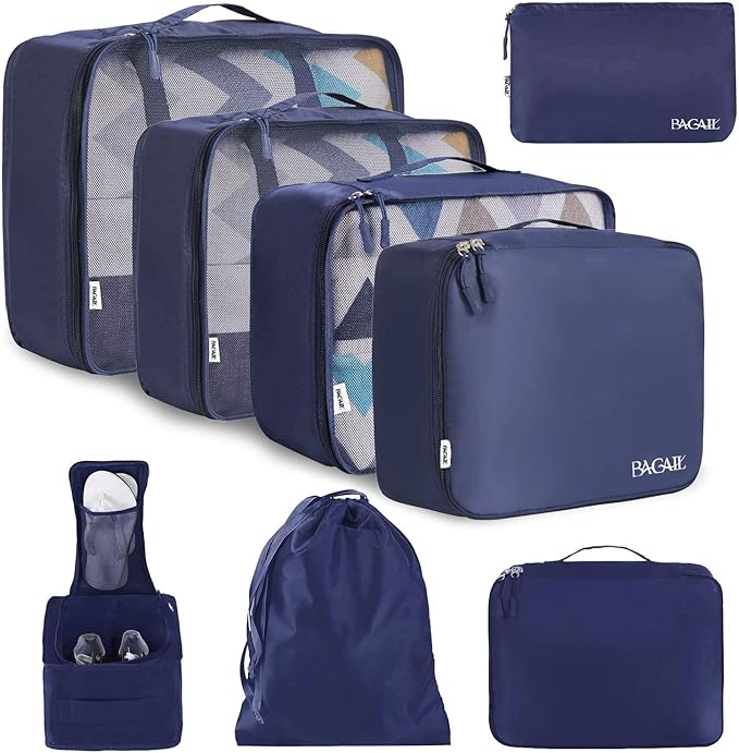 BAGAIL 8 Set Packing Cubes Luggage Packing Organizers for Travel Accessories-Indigo
