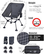 iClimb Ultralight Compact Camping Folding Beach Chair with Anti-Sinking Large Feet and Back Support Webbing (Black Grid- Square Frame)