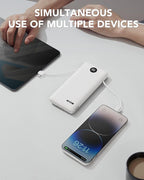 VRURC Portable Charger,Power Bank Built-in Cables and AC Wall Plug, USB C Portable Bank 10000mAh, Travel Essentials Phone Charger Compact External Battery Pack for Smart Phones, Tablets etc-White