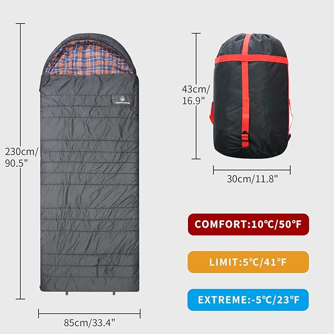 Polycotton Sleeping Bag for Adult,Cold&Warm Weather Large with Compression Sack and Water Resistant for Family Camping,Travel and Car Camping