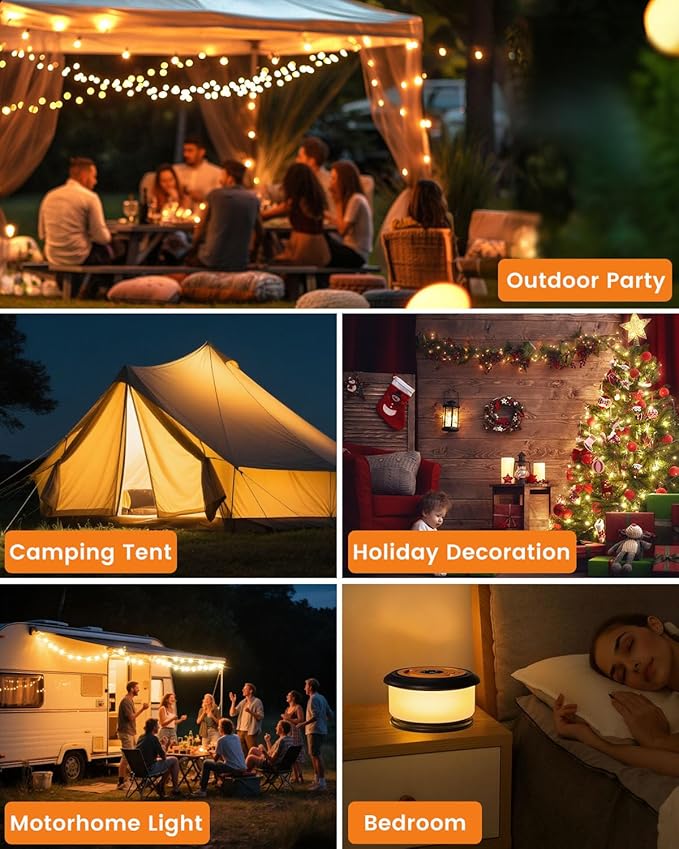 Camping String Lights, Retractable 32.8ft RGB Flash Lamp, Rechargeable LED Fairy Lights Outdoor Waterproof, Portable Hanging Lantern for Outside Tent Patio Awning Garden RV Essentials