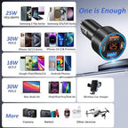 USB C Car Charger, 4-Port 65W Dual 12V USB-A & USB-C Car Phone Charger with Voltmeter PD/QC 3.0 Fast Charging Cigarette Lighter Adapter for iPhone 16e 15 14 13 12 11 Pro Max,Samsung, Android(Black)
