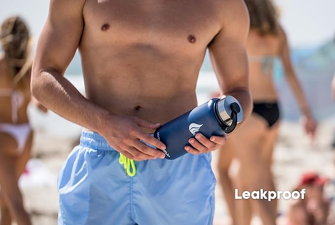 HYDRO CELL Stainless Steel Insulated Water Bottle with Straw - For Cold & Hot Drinks - Metal Vacuum Flask with Screw Cap and Modern Leakproof Sport Thermos for Adults (Navy 32oz)