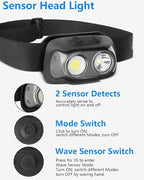 UFOND LED Headlamp 2-Pack,6 Modes Wide or Focused Beam,Rechargeable Headlight Motion Sensor USB Cable Included,Ajustable Headband Lightweight Waterproof Flashlight for Camping Hiking Running