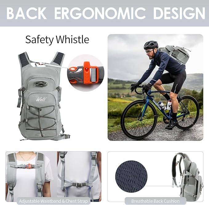 WOLT Hydration Backpack 18L Hiking Water Backpack with 2L Water Bladder for Men Women, Hydration Pack for Running Cycling Biking and Climbing