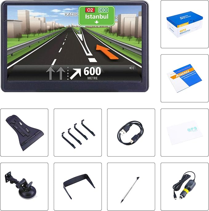 GPS Navigator for Car Truck RV, Latest 2025 Map, 7 inch Touch Screen Real Voice Spoken Turn-by-Turn Direction Reminding Navigation System for Cars, Vehicle GPS with Speed and Red Light Warning