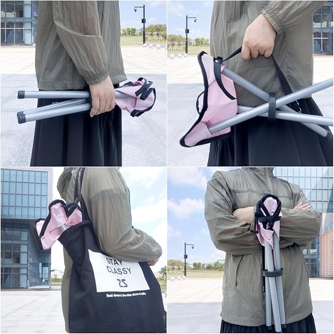 Folding Camping Stool,16.5" Folding Camping Chairs,Portable Tripod Seat,Outdoor Travel Tall Chair for Walking Hunting Hiking Fishing Mountaineering Picnic Beach BBQ Garden Lawn(Pink)