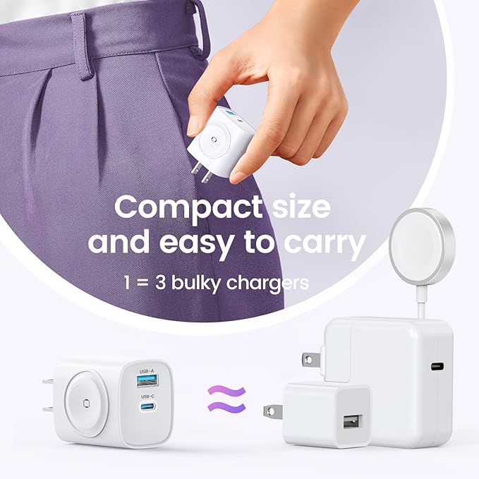 TOPADRE Charger for Apple Watch, USB C Charger Block, 3-in-1 20W Fast Charging, Portable Plug Travel Essential Charge for iWatch Ultra/SE/11/10/ 9/8/ 7/6, iPhone 16/16 Pro/ 15 Series, White