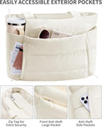 Puffer Tote Bag for Women, Lightweight Puffy Work Handbag Teacher Nurse Quilted Shoulder Bag for School Travel Gym