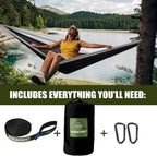 Camping Hammock,Camping Essentials,Lightweight Portable Double & Single Hammock with Tree Straps, Camping Gear for Outside Hiking Camping Beach Backpack Travel (Black & Grey, Medium)