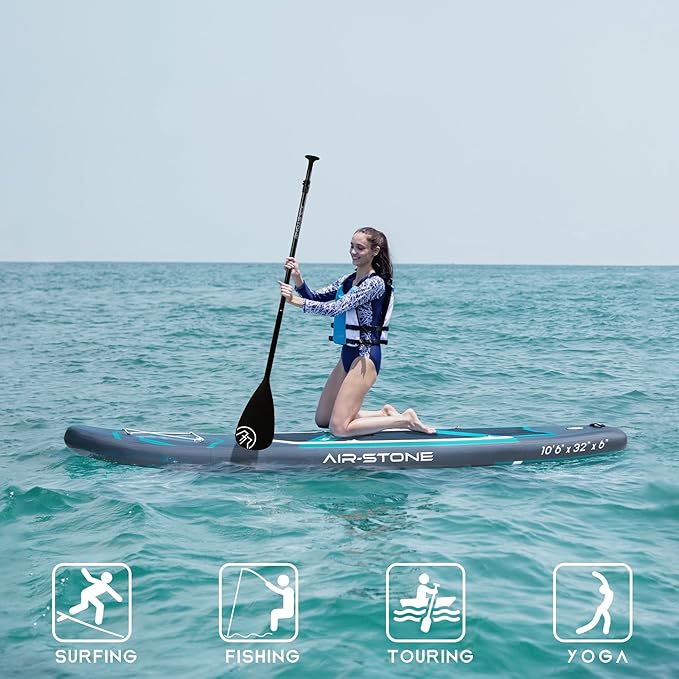 AIR-STONE 10'6” 450 lb Capacity，Inflatable Stand Up Paddle Board with sup Accessories Including Backpack, Repairing Kits, Non-Slip Deck, Leash, 3 Fins, Paddle and Hand Pump