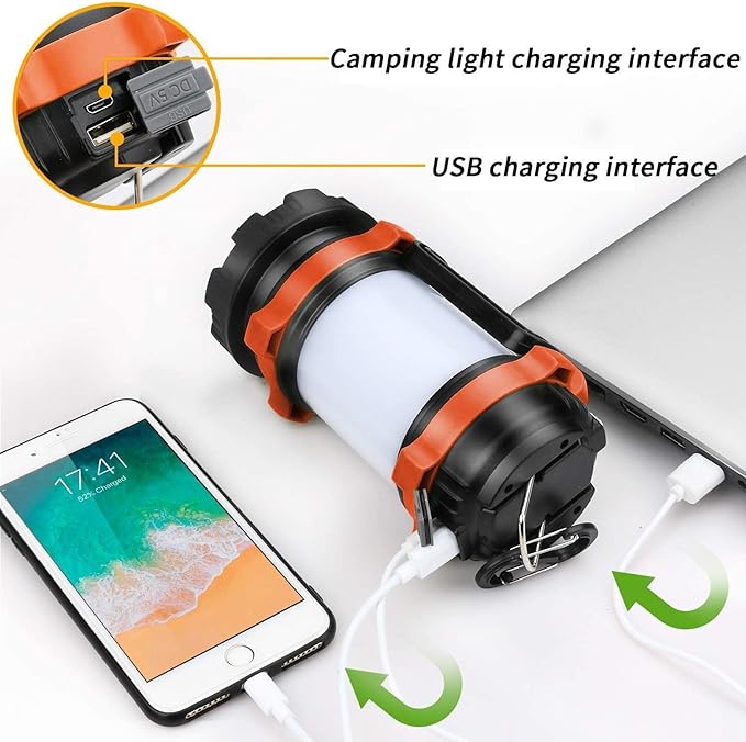 Camping Lantern Rechargeable , Alpswolf Camping Flashlight 4000 Capacity, 6 Modes, IPX4 Waterproof, Led Lantern Camping, Hiking, Outdoor Recreations, Orange 1 Pack