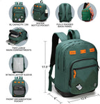 Swissdigital Design Big Student Laptop Backpack with Fun Personalized Patches For College Boy & Girl, Middle High School Teen Bookbag Cool Travel Daypack Green - Includes 3 Patches | SD1718-22