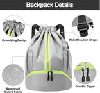 Hoedia Sports Drawstring Backpack - String Swim Gym Bag with Shoes Compartment and Wet Proof Pocket for Women and Men