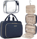 BAGSMART Toiletry Bag Hanging Travel Makeup Organizer with TSA Approved Transparent Cosmetic Bag Makeup Bag for Full Sized Toiletries, Medium-Navy