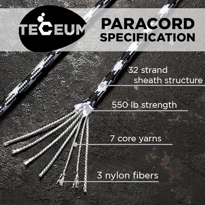 TECEUM 5/32" Paracord Rope 1000 – 1000ft / 200ft / 100ft / 50ft – Tactical Parachute Cord 4mm – 45+ Colors – Nylon String for Survival & Camping Gear – Stripe Cord for Survival – Utility Rope