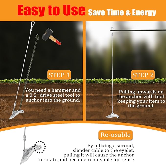 30 inch Ground Earth Anchors with Rod, Arrow Shed Anchor Kit for Securing Camping Tents, Sheds, Swing Sets, Greenhouses – Easy to Use, 6-Pack Heavy Duty Tree Stakes Retaining Wall Anchors