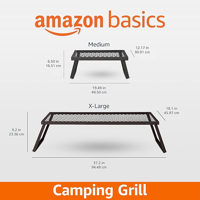 Amazon Basics Heavy-Duty Portable Camping Grill Grate for Campfire Cooking, Black