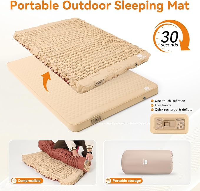 Self Inflating Sleeping Pad with Electric Pump, 4" Ultra-Thick Memory Foam Double Sleeping Mats, Easy Inflate& Deflate, 9.5 R-Value Insulated Camping Mattress Pad for Camping, Travel