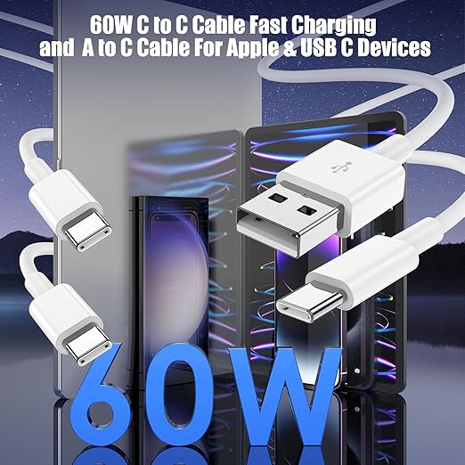 Car Carplay Cable for iPhone 17 16 15, 2-Pack [6FT+10FT] 60W USB C to USB C Cable And 2-Pack [6FT+10FT] USB A to USB C Cable for iPhone 17 16 15，for Galaxy S25 S24, for iPad, for MacBook and More