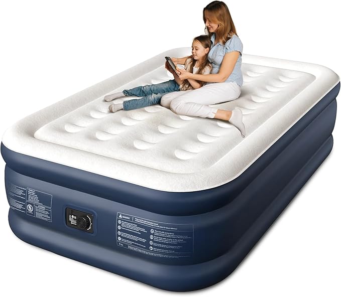 Air Mattress, 18" Raised Full Size Self Inflatable Blow Up Mattress with Built in Pump, Thick Comfort Air Bed with Carry Bag for Camping, Guests & Home, 600lb Capacity Colchon Inflable