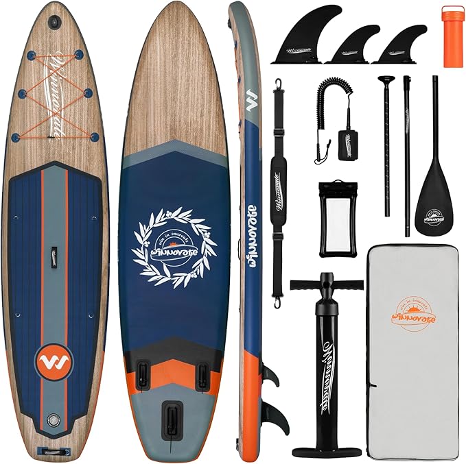 Inflatable Paddle Boards for Adults and Youth, 11'x33 Wood Grain Stand Up Paddle Board with SUP Accessories, Portable Inflatable Paddleboard for All Skill Levels,Blow Up Paddle Board as Present