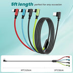 Travel Vacation Essentials Multi Charging Cable, Right Angle 4 in 1 Charging Cable, Long Phone Charger Cords with IP/Type C/Type C/Micro Port, Compatible with Most Cell Phones and More （1Pack 5FT）