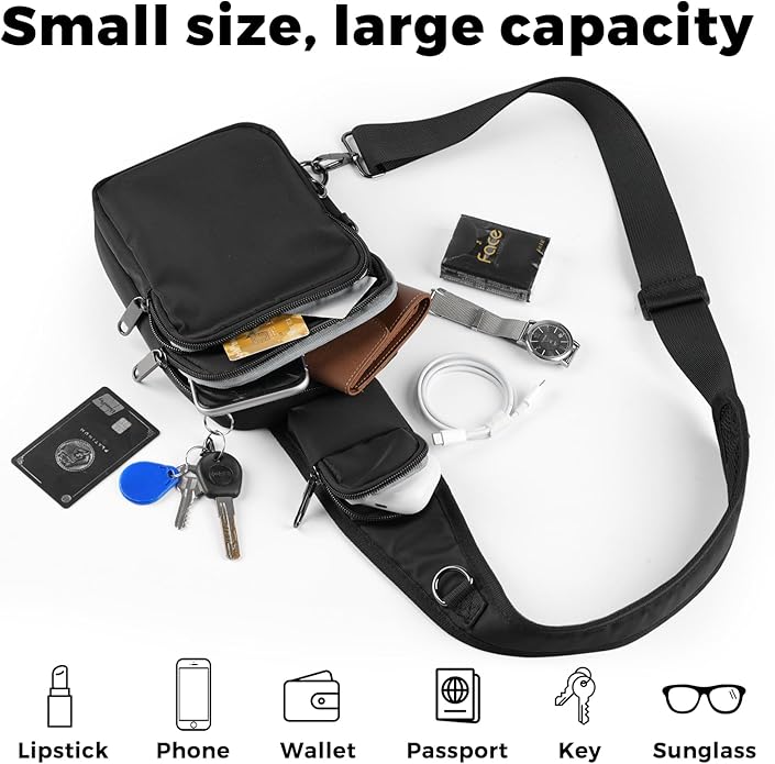 VADOO Sling Bag, Crossbody Bag with Zipper Lock, RFID Blocking & Water Resistant for Men and Women