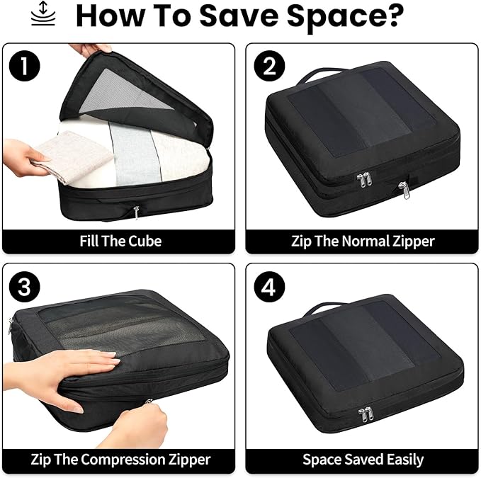 8 Set/6 Set/4 Set Compression Packing Cubes for Travel, Lightweight Vacation Travel Essentials, Travel Accessories for Suitcase Organizer Bags Set, Durable Luggage Organizer