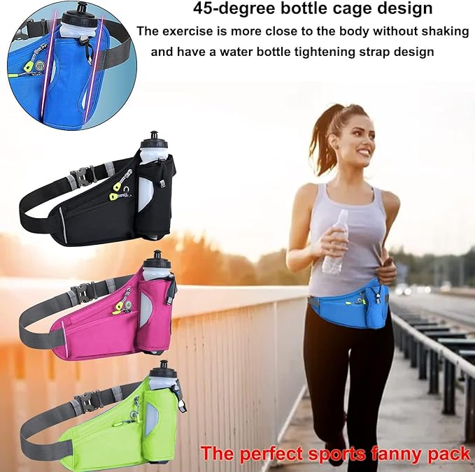 Running Waist Pack Can Hold Water Bottles,Outdoor Sport Hiking Waist Pack Bag for Men Women Travel Cycling Dog Walking(Bottle Not Included) (Blue)