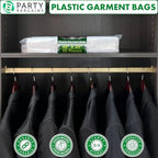 PARTY BARGAINS 40 x 25 Inch Disposable Clear Garment Bags, 100 Pack – Heavy-Duty Plastic Clothes Covers for Suits Dresses Coats, Closet & Travel
