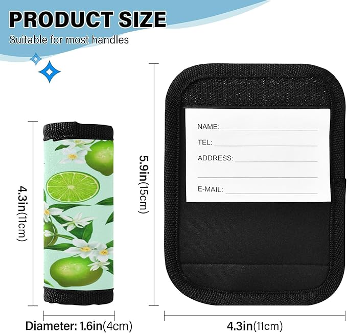 2 Pack Lime Luggage Handle Wrap, Detachable Luggage Tag, Neoprene Suitcase Wrap with Comfort Grip & Bright Identifier for Suitcase, Travel Bag, Sports Bag