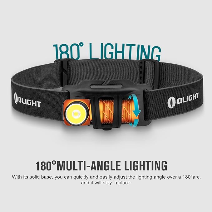 OLIGHT Perun 2 Mini Headlamp 1100 Lumens LED Head Flashlight, Rechargeable Headlight with Red Light Option, Great for Working, Hiking, Camping and Climbing (Orange Cool White: 5700~6700K)