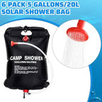 VIHOSE 6 Pcs Solar Shower Bags 5 Gallons/ 20 l Solar Heating Camping Shower Bags with Removable Hose for Camping Beach Swimming Outdoor Traveling Hiking Climbing(Black)