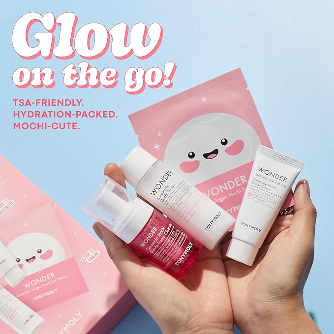 TONYMOLY Wonder Ceramide Mochi Essentials 4-Piece Skincare Set – Hydrating Korean Skincare Travel Kit with Ceramides, Hyaluronic Acid & Cica – Barrier Repair Routine for Dry & Sensitive Skin